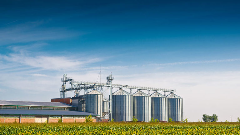 Agricultural landscape with silos