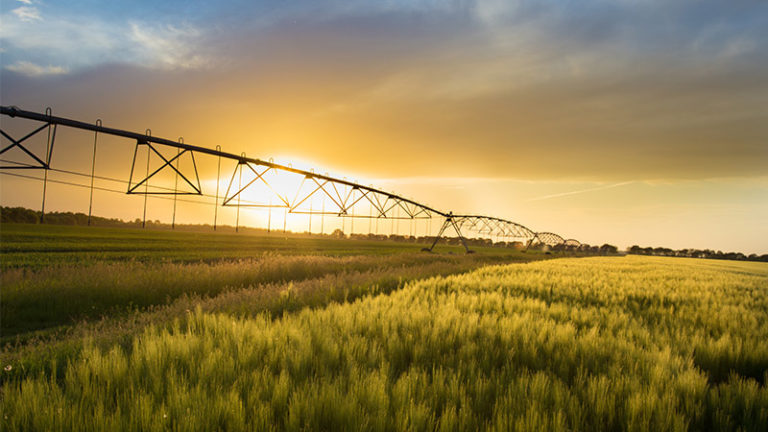 Agricultural landscape with farming equipment